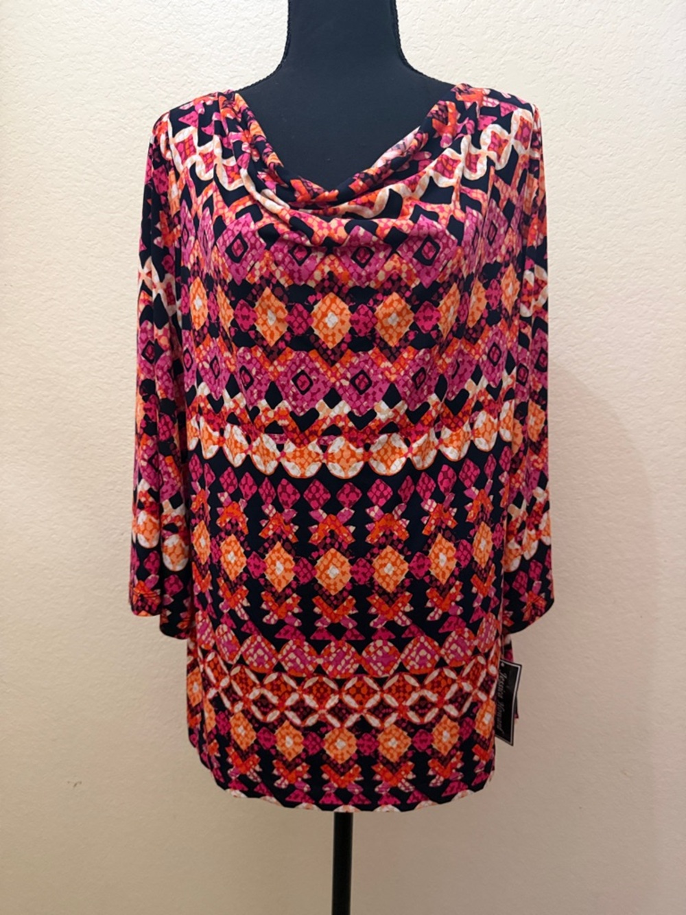 Jessica Howard Pink & Orange Geometric Cowl Neck Tunic